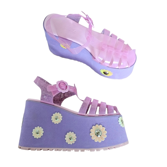 Sugar Thrillz Platform Pushin Daisies Jelly Sandals Shoes Size 7 - Picture 1 of 8